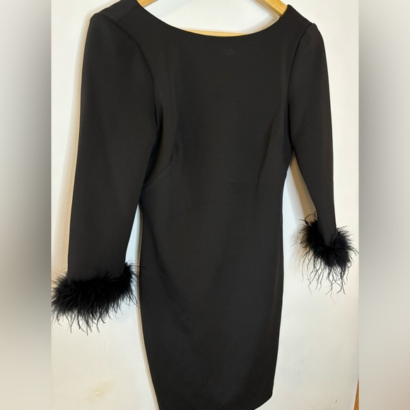 Eliza J Feather Cuff Black Mini Cocktail Dress - Picture 9 of 9